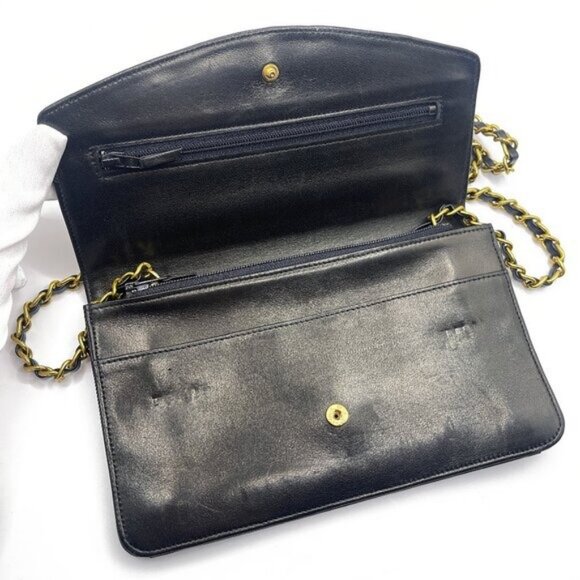 CHANEL CC Classic Timeless Lambskin Flap Wallet with Chain Purse Black Crossbody - Picture 8 of 16